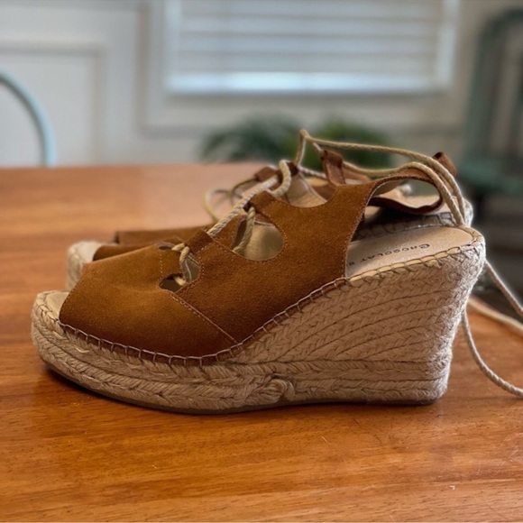 Chocolate Blu Leather Espadrilles Lace-Up Wedges 40 US 9 - Picture 2 of 4